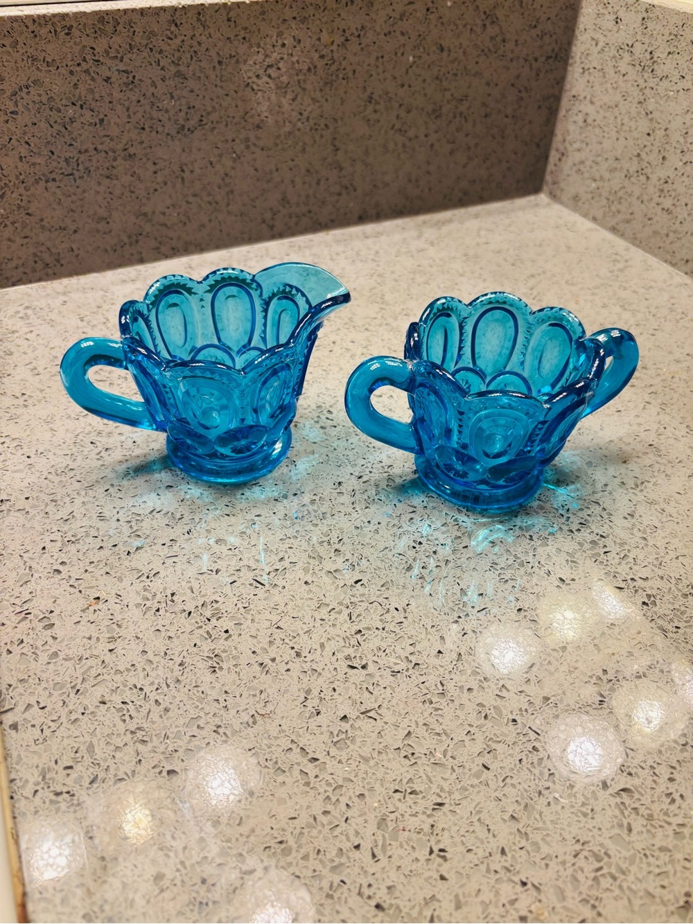 Vintage L E Smith,  Moon and Stars Cream and Sugar Set Aqua Blue
